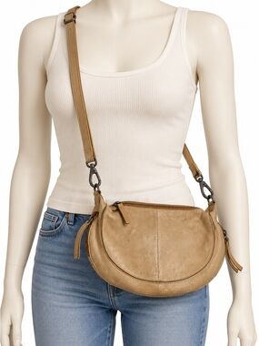 Latico Callie Camel Leather Sling - Crescent Crossbody Bag